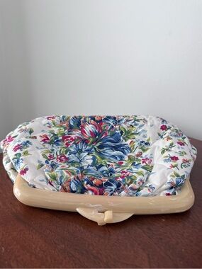 Vintage Quilted Floral Clutch in White, Blue & Green